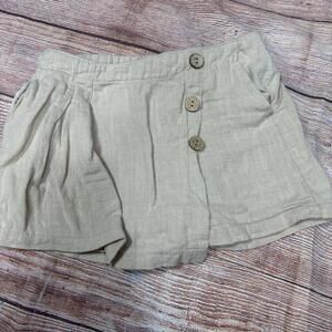 Girls Beige Linen Blend Skort with Button Detail Size 10/12